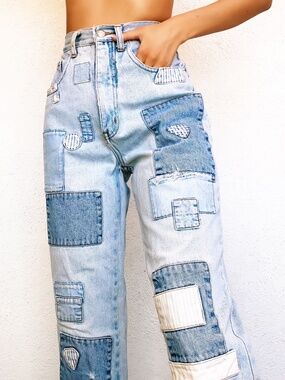 Vintage Distressed Patchwork Jeans
